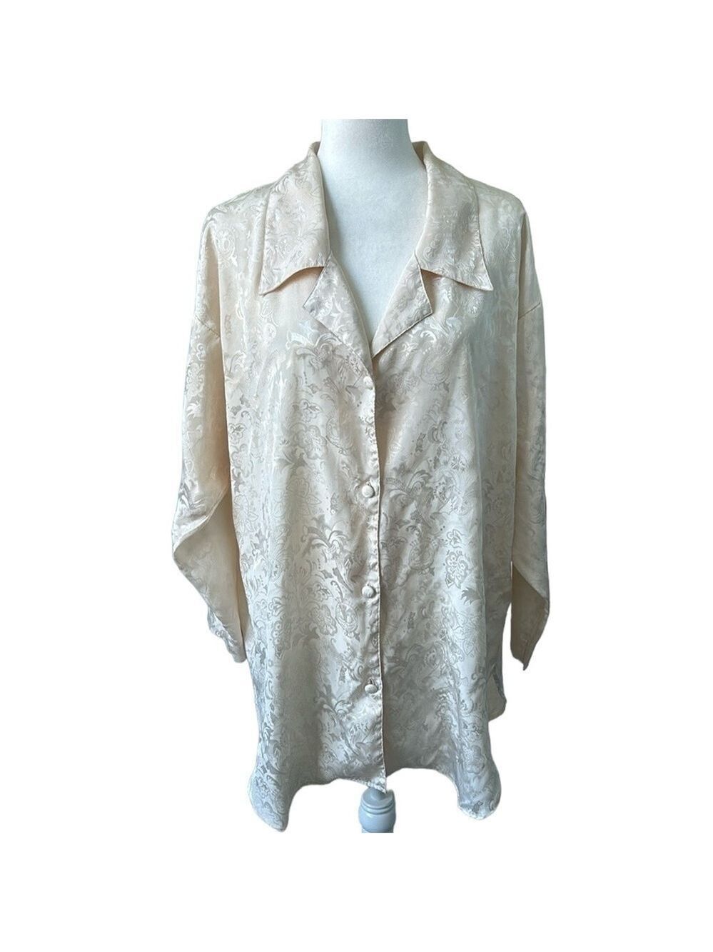 Vintage Victorias Secret Gold Label Jacquard Satin Sleep Shirt Gown M/L